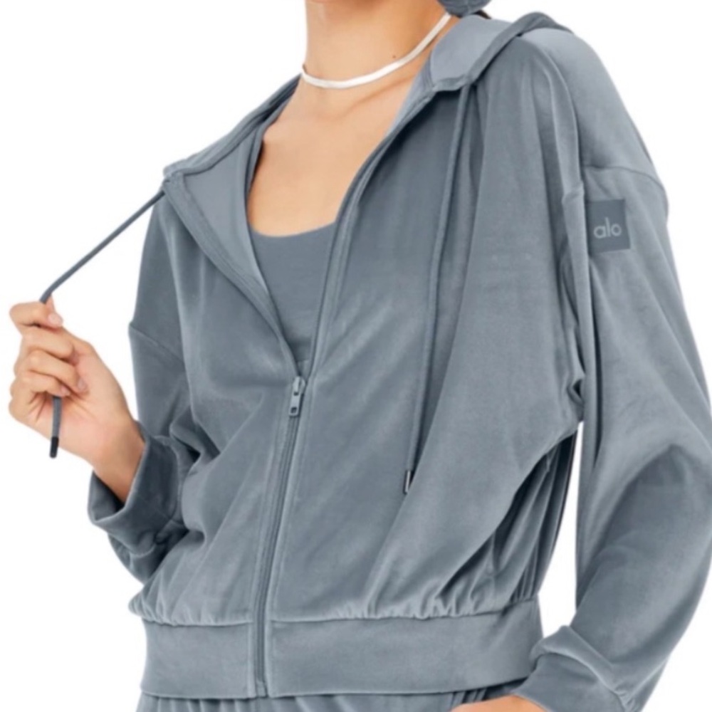 ALO Yoga velour glimmer Hoodie steel blue XS